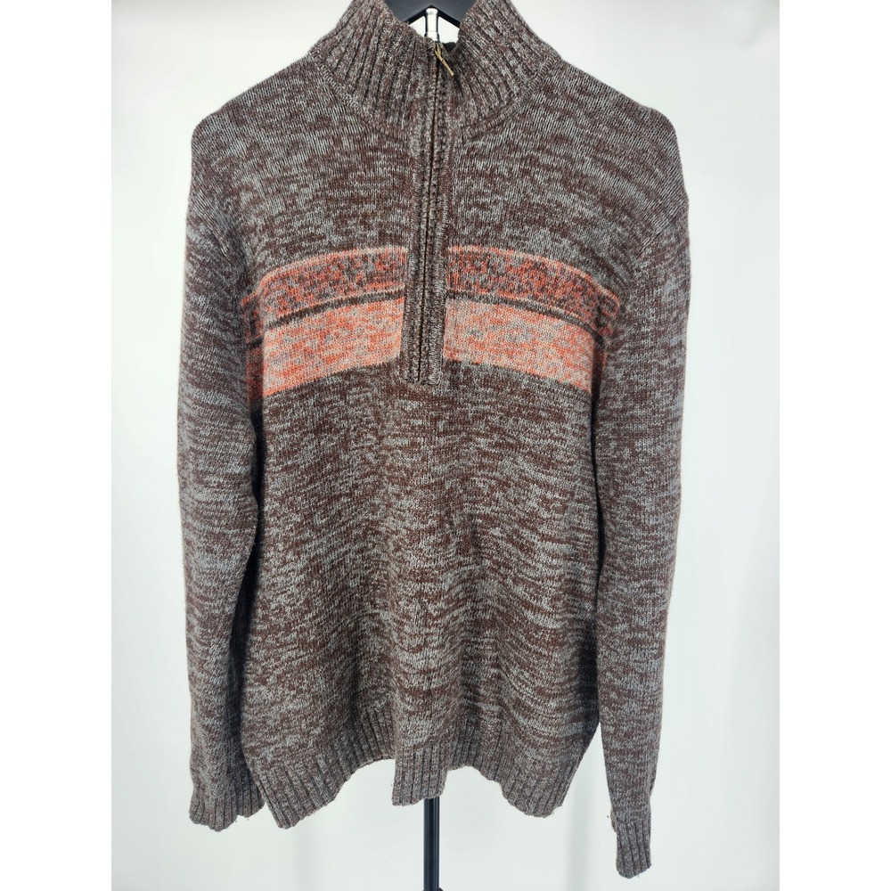 Banana Republic Mens XL Quarter Zip Sweater Marled Brown Cotton Wool Stripe